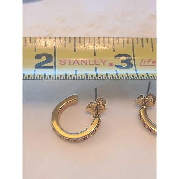 DAINTY AVON EARRINGS GOLD TONE WITH RED STONES - Picture 2 of 5